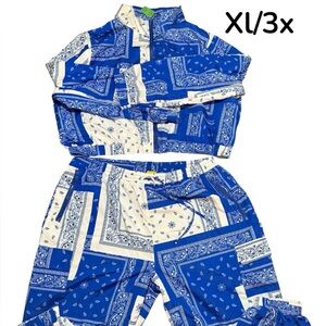 Blue and White Bandana Print Two-Piece Set
